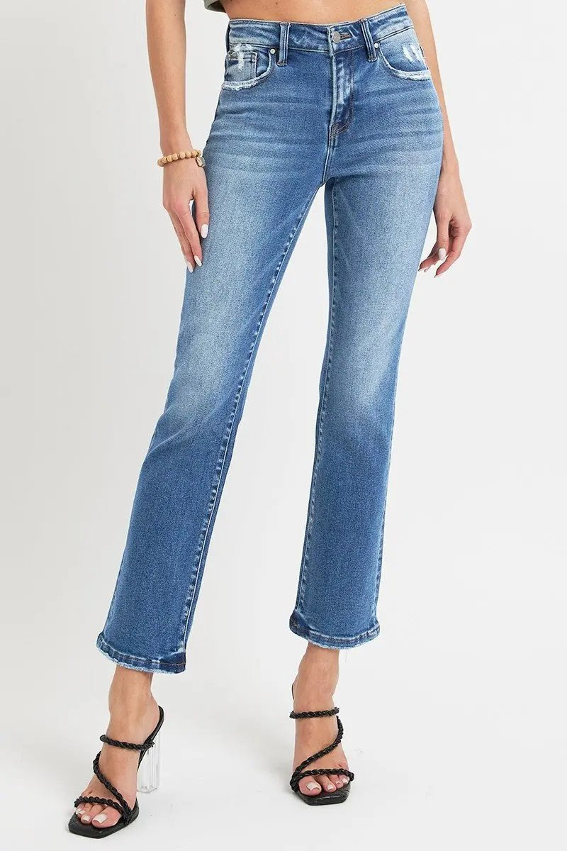 RISEN Full Size Mid Rise Ankle Straight Jeans with Pockets - Love Salve
